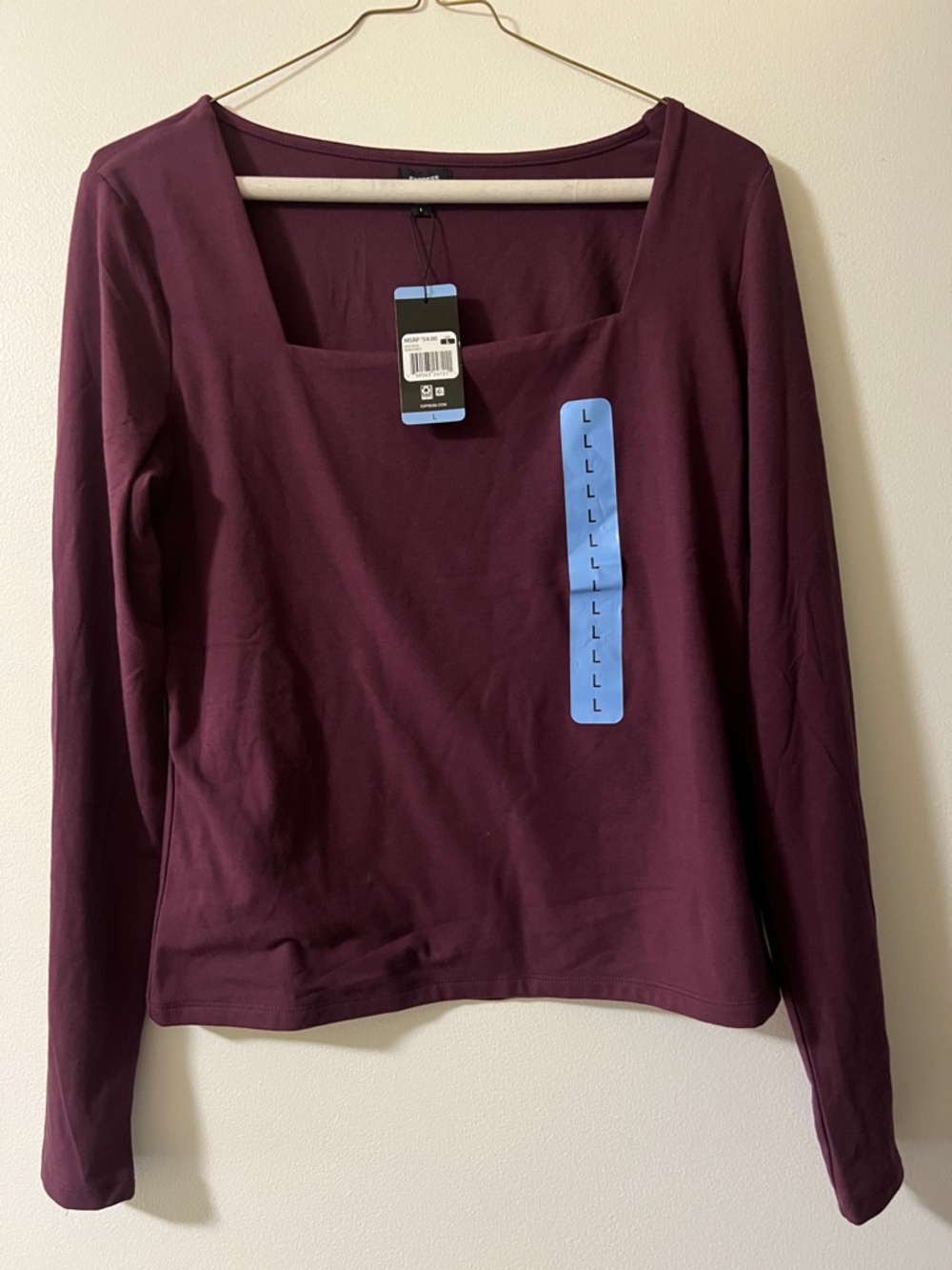 Express Long Sleeve Square Neck Top - Plum Wine
